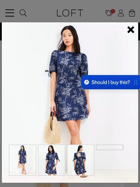 NWT LOFT Navy & White Floral Puff‑Sleeve A‑Line Dress